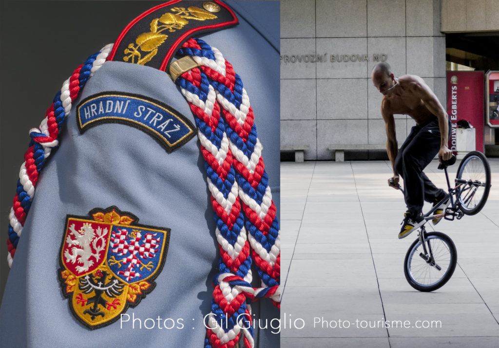 2 photos : détail uniforme et vélo crobate