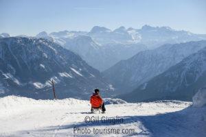 Luge sur piste et montagnes enneigées