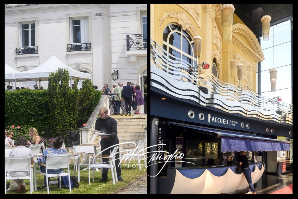 2 photos, jardin dans villa et façade casino